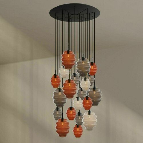 Check 20-Light Chandelier s.luce Echos Multicolor Glass Pendant, 120 cm Canopy, E27