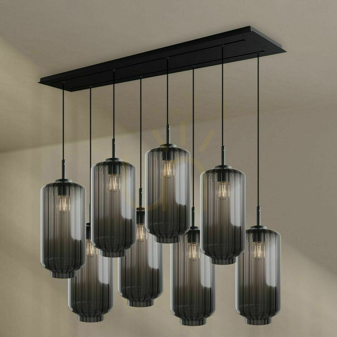 Check Pendant Light s.luce Velo 8-Light Smoked Glass, 160 cm, 2-Row Pendant Light s.luce Velo 8-Light Smoked Glass, 160 cm, 2-Row