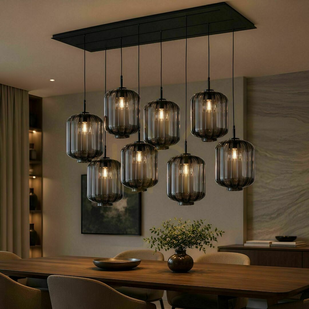 Pendant Light s.luce Velo 8-Light Smoky Glass, 3 Rows, 200 cm
