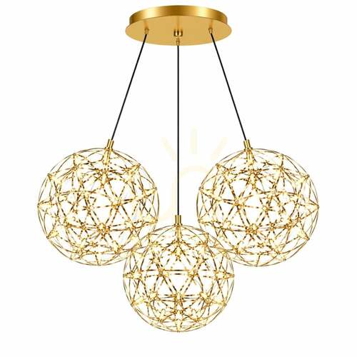 Check LED Cluster Pendant Light s.luce Atom, 3-Light, Gold, 50 cm, Warm White 3000K