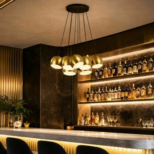 Check 7-Light Cluster Pendant Light s.luce Ball Copper Metal 20 cm E27 Dimmable