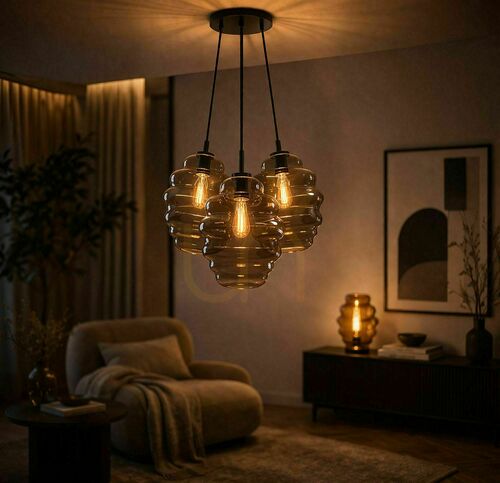 Check Cluster Pendant Light s.luce Echos 3-Light Smoked Glass, 3 x 25 cm