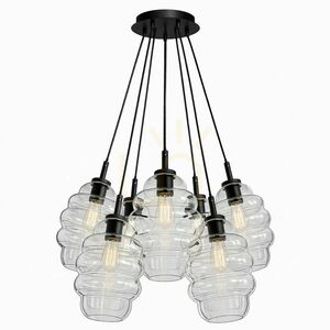 7-Light Cluster Pendant Chandelier s.luce Echos, Clear Glass, 25 cm Shades small 0