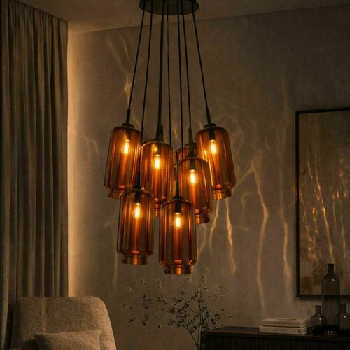 Check Cluster Pendant Light s.luce Velo, 7-Light Brown Glass, E27, 54 cm