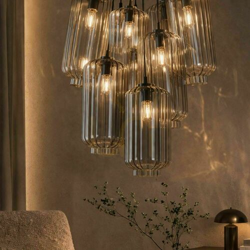 Check Cluster Pendant Light s.luce Velo 7-Light Smoky Glass, 18 cm Shades