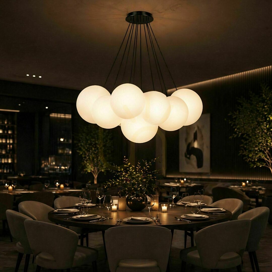 Cluster Pendant Light s.luce Orb, 7-Light, White Glass, 20 cm Shades