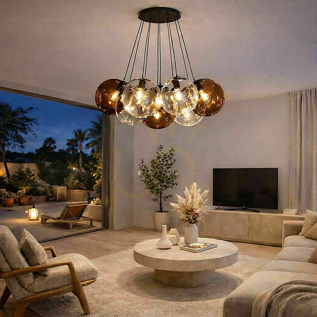 View Cluster Pendant Light s.luce Orb 7-Light White Glass, 7 x 20 cm Cluster Pendant Light s.luce Orb 7-Light White Glass, 7 x 20 cm