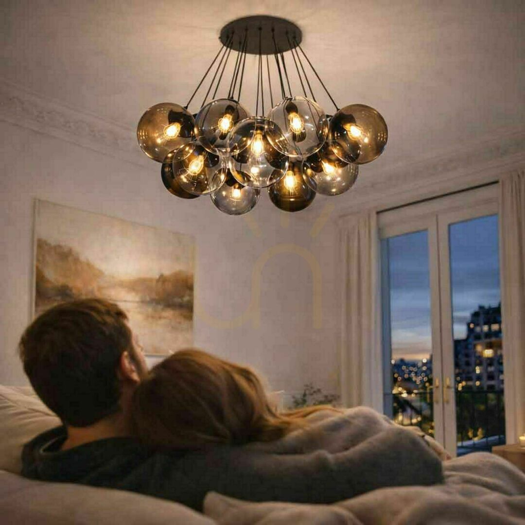 Display Cluster Chandelier s.luce Orb, 13-Light Glass Pendant Light, Gold, 80 cm Cluster Chandelier s.luce Orb, 13-Light Glass Pendant Light, Gold, 80 cm
