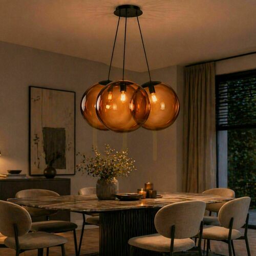 Check 3-Light Cluster Pendant Light s.luce Orb Smoky Glass 50 cm E27 Dimmable