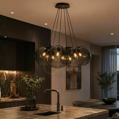 Check Cluster Pendant Light s.luce Orb, 7-Light Smoked Glass, 50 cm Shades