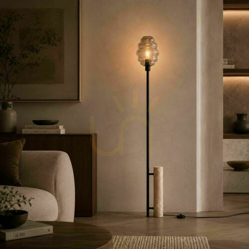 Check Floor Lamp s.luce Echos, Smoked Glass and Travertine, 188 cm, E27