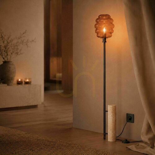 Check Floor Lamp s.luce Echos, Brown Travertine Stone, 188 cm, E27