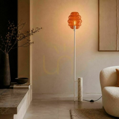 Check Floor Lamp s.luce Echos in Travertine Stone and Brown Glass, 188 cm, E27