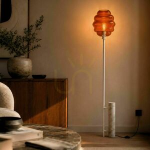 Floor Lamp s.luce Echos in Travertine Stone and Brown Glass, 188 cm, E27 small 0