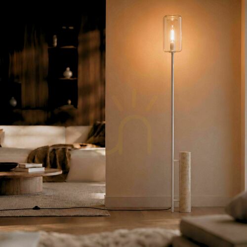 Check Floor Lamp s.luce Cruet, Travertine Stone and Clear Glass, 190 cm, E27