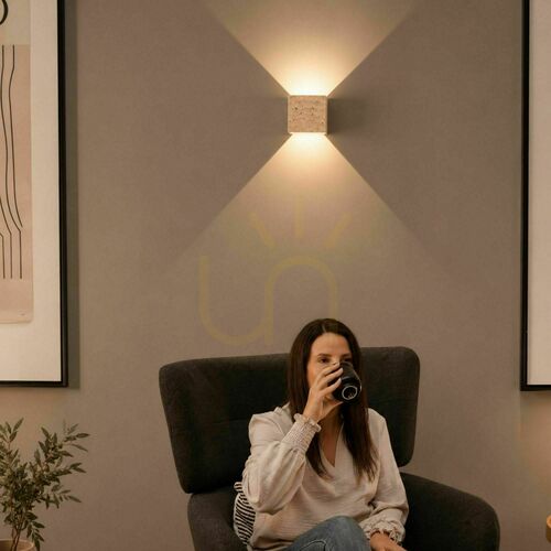 Check LED Wall Light s.luce Travea Beige Travertine Stone 10 cm Dimmable 3000K