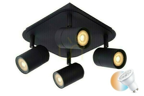 Check Lucide LENNERT Black Modern Bathroom Ceiling Light 4x GU10 IP44 26958/20/30