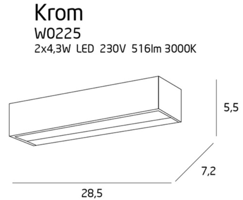 Check Wall Light Max Light KROM W0225 LED Chrome 2-Light 3000K