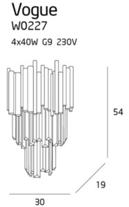 Max Light VOGUE W0227 wall light 4xG9 40W gold metal glass 54 cm small 3
