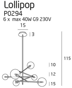 Pendant Light Max Light Lollipop P0294 Brass 6-Light Glass Metal small 3