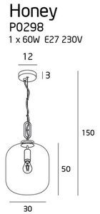Pendant Light Max Light Honey P0298 Black Smoked Glass 30 cm small 1