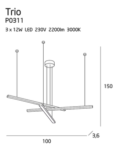 Pendant Light Max Light Trio P0311 Black LED 3-Light 100 cm small 8