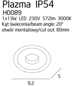 Recessed Luminaire Max Light Plazma H0089 Black LED 13W 3000K IP54 Ø9.2 cm small 3