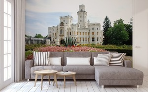 Hluboka nad Vltavou - the most beautiful palace of the Czech Republic, wall mural for the living room, white, flowers, greenery small 1