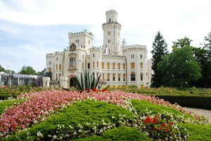 Hluboka nad Vltavou - the most beautiful palace of the Czech Republic, wall mural for the living room, white, flowers, greenery small 0
