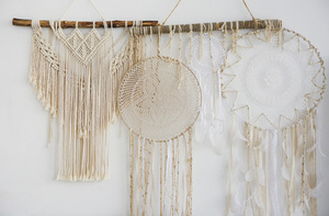 Boho wallpaper, dream catcher, macramé, natural materials, feathers, wall decoration small 0
