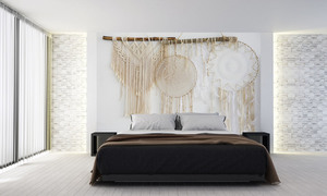 Boho wallpaper, dream catcher, macramé, natural materials, feathers, wall decoration small 1