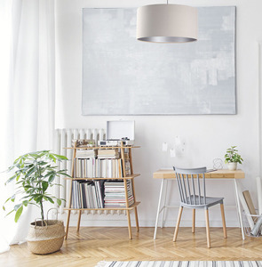 Modern pendant lamp Leather E27 60W upholstered, cream, silver small 5