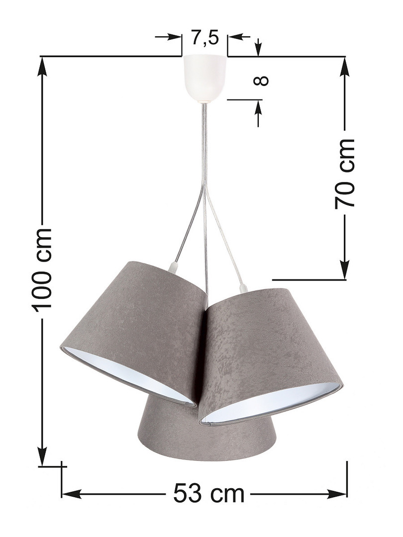 View Three-point hanging lamp BUCKET E27 60W gray / white, suede Three-point hanging lamp BUCKET E27 60W gray / white, suede