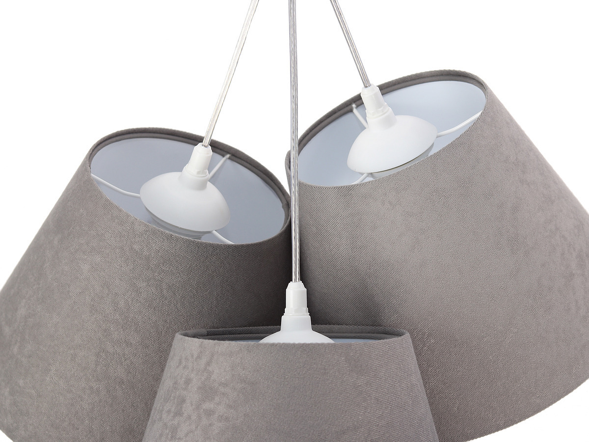Display Three-point hanging lamp BUCKET E27 60W gray / white, suede Three-point hanging lamp BUCKET E27 60W gray / white, suede