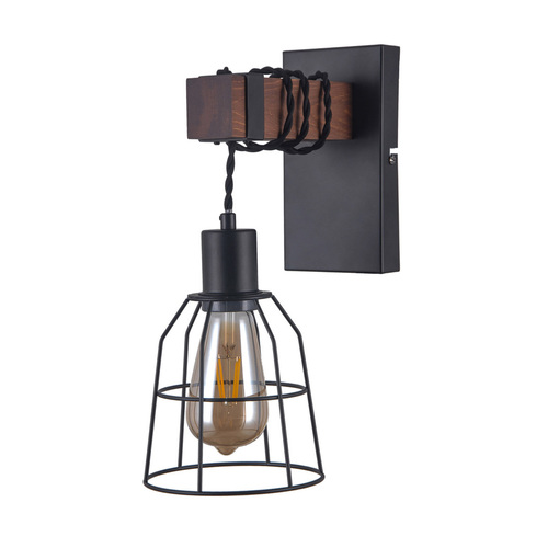 Check Wall Lamp Italux Reda Black Matt E27 Steel Wood WL-4793-1-L