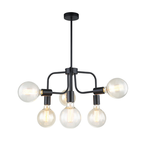 Check Italux Kristy Black 6-Light E27 Steel Pendant Lamp MDM-3678/6 BK
